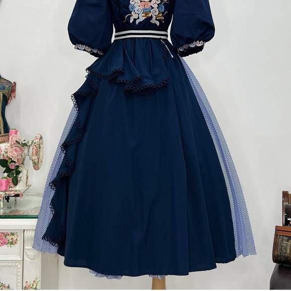 Elegant Navy Blue Embroidered 2 piece ( shirt & skirt) - Picture 3 of 9